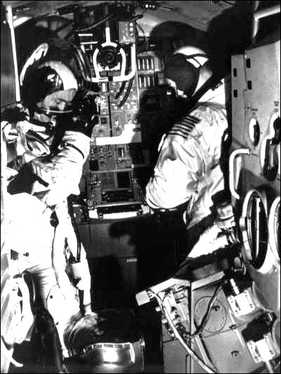 Apollo 9 crew in LM simulator
