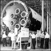 a Saturn I S-IV second stage with its cluster of six RL-10 engines