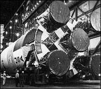 the big S-IC stage of Apollo 11 arrived at Kennedy Space Center in February 1969.