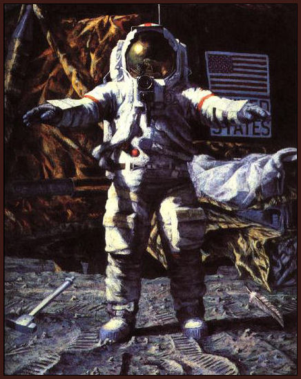 illustration of an astronaut walking on the Moon's surface.